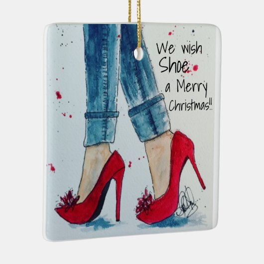 We wensen Shoe een prettige kerstversiering Keramisch Ornament (Rechts)