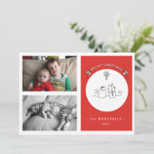 We wensen u een Meowy kerstgrappige Cat Red-foto Feestdagenkaart (Staand voorkant)