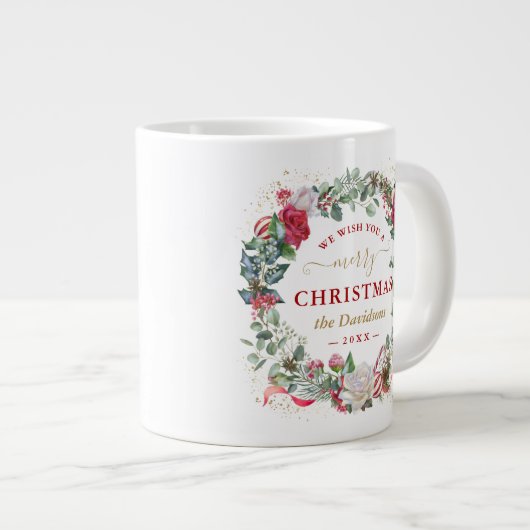 We wensen u een prettig kerstcadeaumonogram grote koffiekop (Voorkant rechts)