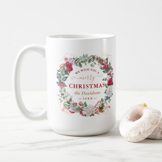 We wensen u een prettig kerstcadeaumonogram koffiemok (Met donut)