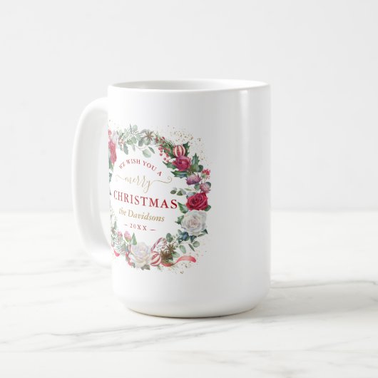 We wensen u een prettig kerstcadeaumonogram koffiemok (Voorkant links)