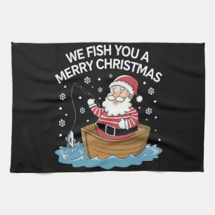 We Wensen U een Prettig Kerstmis Visser Vissen  Theedoek