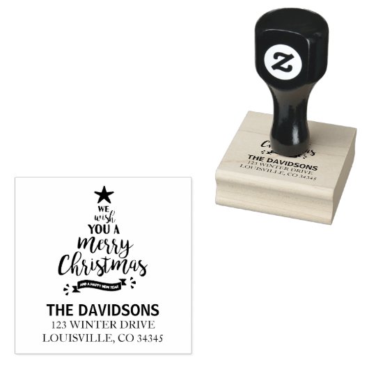 We wensen u een prettig kerstmonogram rubberstempel (Gestempeld)