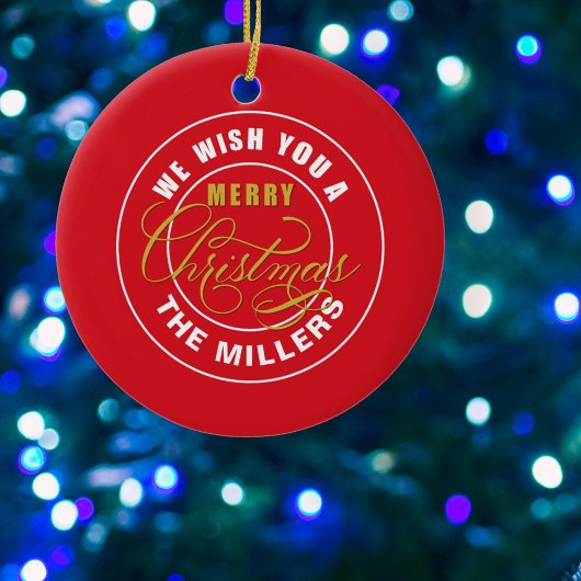 We wensen u een prettig kerstrood keramisch ornament