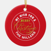 We wensen u een prettig kerstrood keramisch ornament (Voorkant)