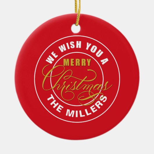 We wensen u een prettig kerstrood keramisch ornament (Voorkant)