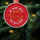 We wensen u een prettig kerstrood metalen ornament