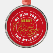 We wensen u een prettig kerstrood metalen ornament (Voorkant)