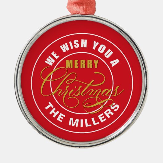 We wensen u een prettig kerstrood metalen ornament (Voorkant)