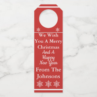 We wensen u een prettig kerstwijn Label. Flessenhanger