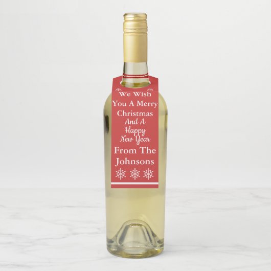 We wensen u een prettig kerstwijn Label. Flessenhanger (Op fles)