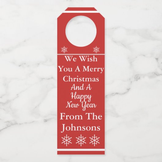 We wensen u een prettig kerstwijn Label. Flessenhanger (Voorkant)