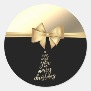We wensen u een prettige kerst, Faux Gold Bow Ronde Sticker