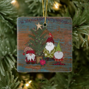 We wensen u een prettige kerstdag Gnomen Folkk Keramisch Ornament