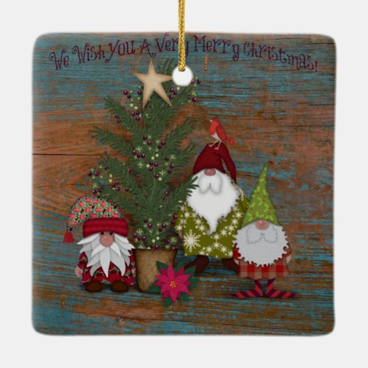 We wensen u een prettige kerstdag | Gnomen | Folkk Keramisch Ornament (Achterkant)