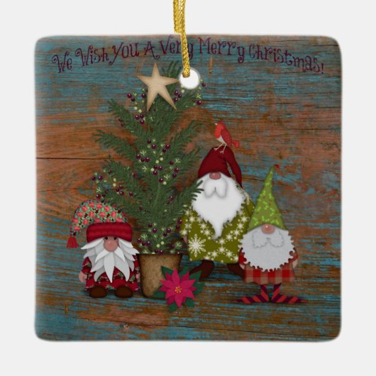 We wensen u een prettige kerstdag | Gnomen | Folkk Keramisch Ornament (Voorkant)