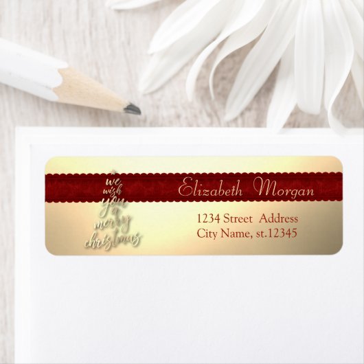 We wensen u een prettige kerstdag, gouden boom etiket (Insitu)