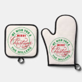 We wensen u een prettige kerstdag ovenwant & pannenlap set (Voorkant)