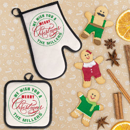 We wensen u een prettige kerstdag ovenwant & pannenlap set