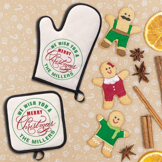 We wensen u een prettige kerstdag ovenwant & pannenlap set