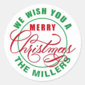 We wensen u een prettige kerstdag ronde sticker (Voorkant)