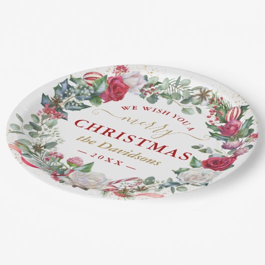 We wensen u een prettige kerstfeestdag. papieren bordje (Gekanteld)