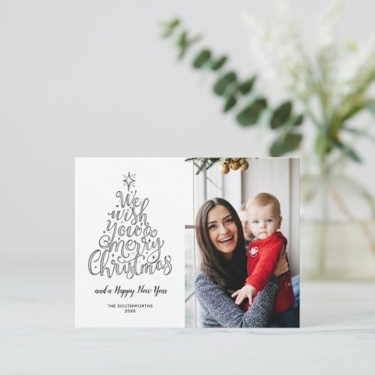 We wensen u een prettige kerstfoto. briefkaart (Staand voorkant)