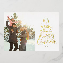 We wensen u een prettige kerstgouden foto. folie feestdagenkaart