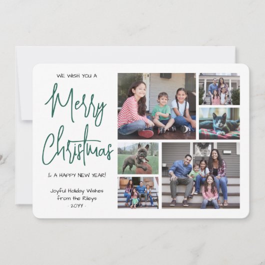 We wensen u een vrolijk kerstfeest 6 foto groen sc feestdagenkaart (Voorkant)