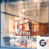 We wensen u een vrolijk kerstrood wit raamsticker (Cafe Raam)