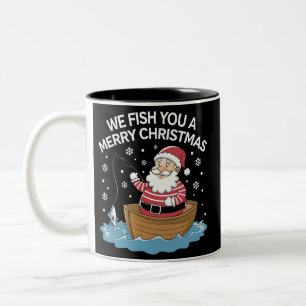 We Wensen U Prettig Kerstmis Visser Vissen Tweekleurige Koffiemok