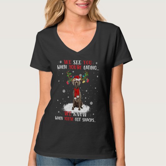 We weten wanneer je snacks hebt Weimaraner T-shirt (Voorkant)