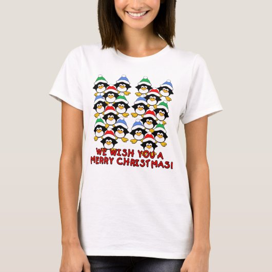 WE WILLEN JE EEN MERRY CHRISTMAS PENGUINES T-SHIRT (Voorkant)