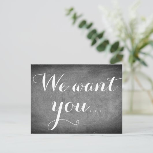 We willen je, Handschrift Typografie Black White Briefkaart (Staand voorkant)