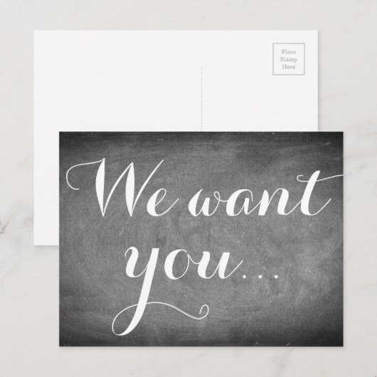 We willen je, Handschrift Typografie Black White Briefkaart (Voorkant / Achterkant)