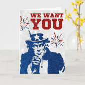 We willen je vierde van juli Glitter Kaart (Gele Bloem)