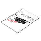 We willen wereldvrede en vrijheid, stop de oorlog notitieboek (Linkerzijde)