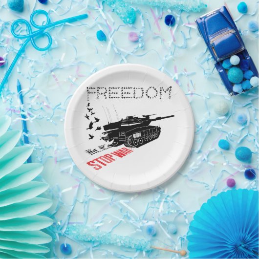 We willen wereldvrede en vrijheid, stop de oorlog papieren bordje (Feest)