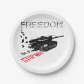 We willen wereldvrede en vrijheid, stop de oorlog papieren bordje (Voorkant)