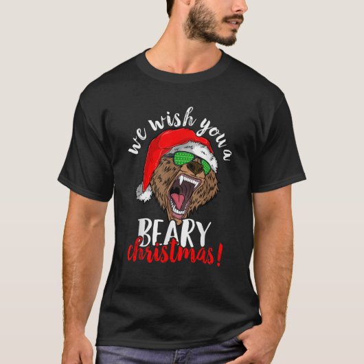 We Wish You A Beary Christmas Santa Bear Xmas Sung T-shirt (Voorkant)