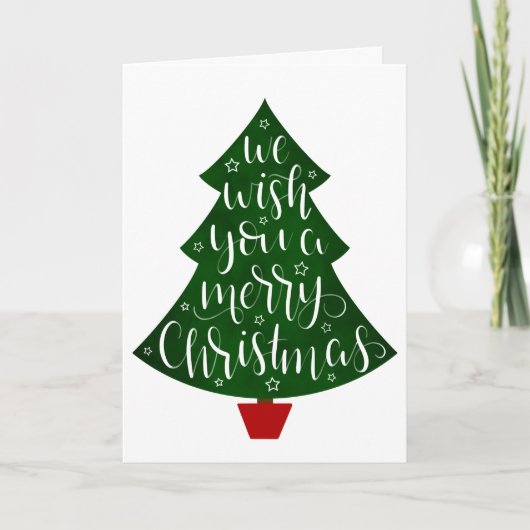 We Wish you a Merry Christmas Calligraphy Tree Feestdagen Kaart (Voorkant)