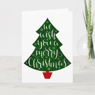 We Wish you a Merry Christmas Calligraphy Tree Feestdagen Kaart
