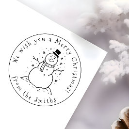 We wish you a Merry Christmas Cute Snowman in Hat Zelfinktende Stempel
