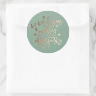 We Wish You A Merry Christmas Rose Folie mosgroen Ronde Sticker