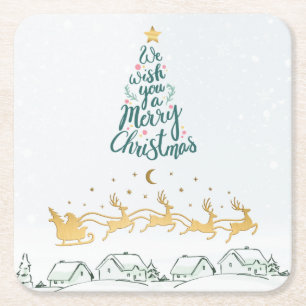 We Wish you a Merry Christmas Typografie Boom Kartonnen Onderzetters