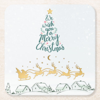 We Wish you a Merry Christmas Typografie Boom Kartonnen Onderzetters