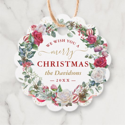 We Wish You A Merry Christmas Wreath Monogram  Bedankjes Labels (Achterkant)