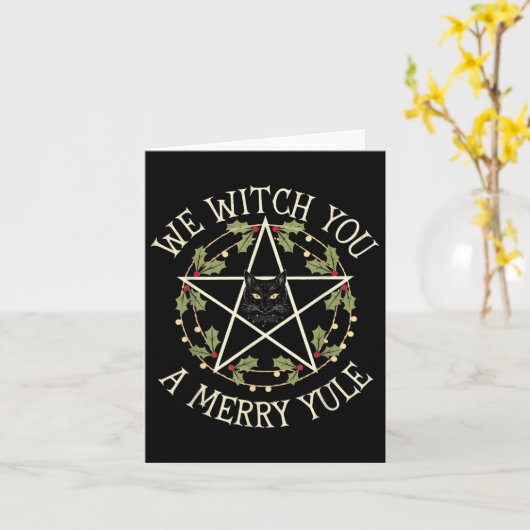 We Witch You A Merry Yule Winter Solstice Christma Kaart (Gele Bloem)