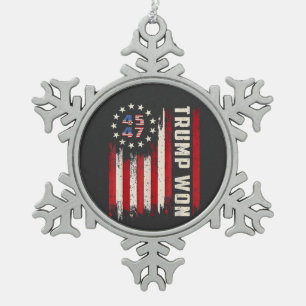 We Won TRUMP INAUGURATIE Amerikaanse Vlag Tin Sneeuwvlok Ornament