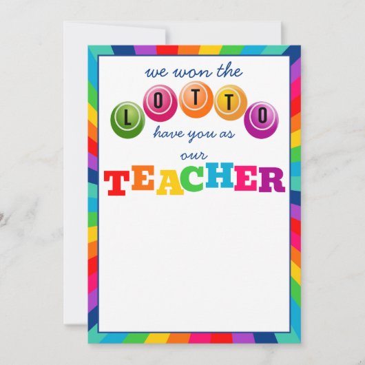 we wonnen de Lotto met jou als onze leraar cadeau Kaart (Voorkant)